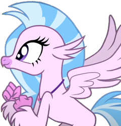 Size: 643x670 | Tagged: safe, derpibooru import, edit, edited screencap, screencap, silverstream, classical hippogriff, hippogriff, pony, the hearth's warming club, background removed, female, flying, looking to side, looking to the left, mare, pink skin, png, simple background, solo, transparent background