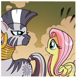 Size: 736x746 | Tagged: safe, artist:tonyfleecs, derpibooru import, idw, fluttershy, zecora, pegasus, pony, zebra, friends forever, spoiler:comic, duo, female, mare