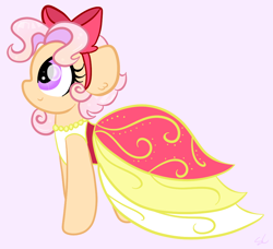 Size: 1012x924 | Tagged: safe, artist:sugarcloud12, derpibooru import, oc, earth pony, pony, clothes, dress, female, mare, pink background, simple background, solo