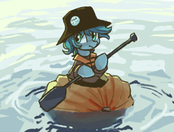 Size: 512x389 | Tagged: safe, artist:plunger, derpibooru import, oc, oc only, pony, drawthread, female, hat, lifejacket, mare, paddle, ponified, pumpkin, requested art, sailing, solo