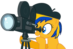 Size: 1280x868 | Tagged: safe, artist:mlpfan3991, derpibooru import, oc, oc:flare spark, pegasus, pony, beret, camera, director, female, hat, simple background, solo, transparent background, tripod