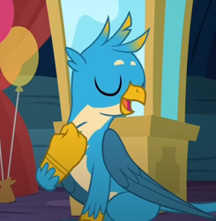 Size: 684x698 | Tagged: safe, derpibooru import, screencap, gallus, griffon, uprooted, cropped, eyes closed, male, solo
