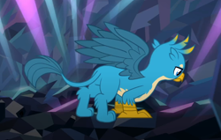 Size: 916x583 | Tagged: safe, derpibooru import, screencap, gallus, griffon, what lies beneath, butt, cropped, male, solo, spread wings, wings