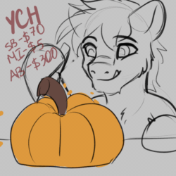 Size: 1000x1000 | Tagged: safe, artist:fkk, derpibooru import, oc, pony, advertisement, animated, commission, halloween, holiday, looking at you, pumpkin, smiling, smiling at you, solo, ych animation, ych sketch, your character here