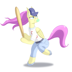 Size: 4000x4000 | Tagged: safe, artist:drakang, derpibooru import, fluttershy, pegasus, pony, baseball, clothes, female, food, game, gum, mare, shorts, simple background, solo, sports, sports shorts, uniform, white background