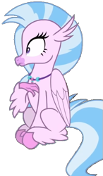 Size: 325x556 | Tagged: safe, derpibooru import, edit, edited screencap, screencap, silverstream, classical hippogriff, hippogriff, pony, school raze, background removed, female, looking to side, looking to the left, mare, pink skin, png, profile, simple background, sitting, solo, transparent background