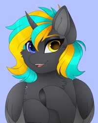 Size: 960x1200 | Tagged: safe, artist:chromatic-sheen, derpibooru import, oc, oc only, alicorn, pony, alicorn oc, bust, commission, female, heterochromia, horn, mare, solo, wings