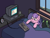 Size: 640x480 | Tagged: safe, artist:darkdoomer, diamond tiara, oc, oc:anon filly, bed, computer, female, filly, foal