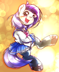 Size: 1879x2281 | Tagged: safe, artist:kurogewapony, derpibooru import, oc, oc only, oc:southern sail, earth pony, pony, clothes, cute, female, looking at you, mare, one eye closed, open mouth, open smile, school uniform, smiling, smiling at you, solo