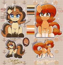 Size: 1927x2000 | Tagged: safe, artist:llametsul, derpibooru import, oc, oc only, oc:creme cookie, oc:sugar bun, earth pony, pony, unicorn, :3, blushing, duo, female, mare, reference, reference sheet, underhoof