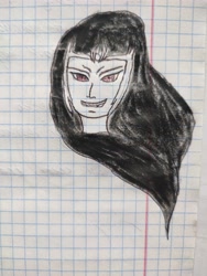 Size: 3000x4000 | Tagged: safe, derpibooru import, king sombra, human, umbrum, unicorn, graph paper, humanized, shadow, smiling, smirk, solo, traditional art