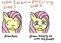 Size: 1228x868 | Tagged: safe, derpibooru import, fluttershy, pony, 4chan, amogus, among us, cannot unsee, crying, cursed image, meme, ms paint, ponified, ponified meme, quality, text, tutorial, zimbabwe