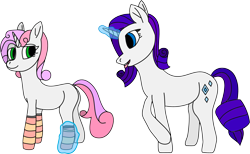 Size: 3719x2290 | Tagged: safe, artist:timcryt, derpibooru import, rarity, sweetie belle, pony, clothes, simple background, socks, transparent background