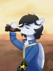 Size: 1600x2160 | Tagged: safe, derpibooru import, oc, oc only, pegasus, pony, fallout equestria, alcohol, coca-cola, drinking, fallout, male, nuka cola, solo, stallion