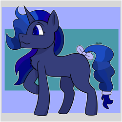 Size: 2100x2100 | Tagged: safe, artist:pillow, derpibooru import, oc, oc only, oc:night, pony, unicorn, bow, side view, simple background, solo