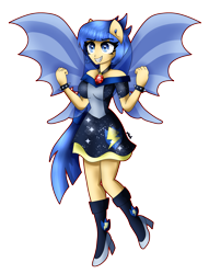 Size: 2927x3838 | Tagged: safe, artist:eeveeglaceon, derpibooru import, flare warden, flash sentry, equestria girls, boots, bracelet, breasts, busty flare warden, clothes, cutie mark on clothes, disguise, disguised siren, dress, female, gem, high heel boots, jewelry, rule 63, shoes, simple background, siren gem, sirenified, solo, solo female, species swap, spiked wristband, transparent background, wristband