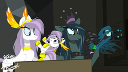 Size: 1920x1080 | Tagged: safe, artist:shawn keller, derpibooru import, screencap, queen chrysalis, oc, oc only, oc:athena (shawn keller), oc:lustrous (shawn keller), pegasus, pony, clothes, duo, guardians of pondonia, lampshade hanging, livestream, margarita paranormal, panties, plushie, pony ghost hunt, underwear