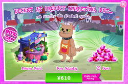 Size: 1962x1292 | Tagged: safe, derpibooru import, idw, diamond dog, dog, advertisement, apron, bone, choker, clothes, collar, costs real money, dog collar, english, gameloft, gem, idw showified, male, numbers, official, perfume, pouch, sale, shopkeeper, solo, solo focus, solo male, text, unnamed character