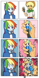 Size: 1211x2423 | Tagged: safe, artist:ceitama, derpibooru import, applejack, rainbow dash, human, equestria girls, breaking, comic, doll, duo, duo female, equestria girls minis, female, japanese, scared, toy