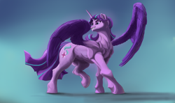Size: 5000x2951 | Tagged: safe, artist:apelairplane, derpibooru import, starlight glimmer, alicorn, pony, abstract background, alicornified, race swap, realistic wings, solo, starlicorn, wings, xk-class end-of-the-world scenario