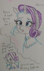 Size: 1260x2048 | Tagged: safe, artist:pony quarantine, derpibooru import, rarity, pony, unicorn, clothes, crayon drawing, dress, female, mare, marshmelodrama, older, older rarity, rarity being rarity, thought bubble, traditional art, wedding dress