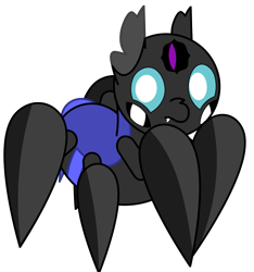 Size: 2615x2791 | Tagged: safe, artist:theunidentifiedchangeling, derpibooru import, oc, oc only, oc:17th seeker, arthropod, spider, spiderling, black sclera, frown, looking at something, multiple eyes, purple eye, simple background, solo, transparent background, unknown species