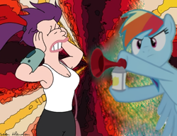 Size: 800x614 | Tagged: safe, derpibooru import, edit, rainbow dash, human, 1000 hours in gimp, airhorn, futurama, turanga leela