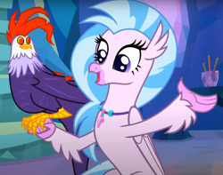 Size: 992x783 | Tagged: safe, derpibooru import, screencap, silverstream, classical hippogriff, cockatrice, hippogriff, student counsel, cropped, cute, diastreamies, edith (cockatrice), female, jewelry, necklace, treehouse of harmony