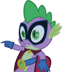 Size: 811x947 | Tagged: safe, artist:pascalmulokozi2, derpibooru import, humdrum, spike, dragon, power ponies (episode), background removed, cape, clothes, gloves, male, pointing, power ponies, simple background, solo, transparent background