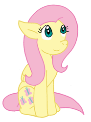 Size: 656x882 | Tagged: safe, artist:cmara, derpibooru import, fluttershy, pegasus, pony, female, folded wings, looking up, mare, simple background, sitting, smiling, solo, three quarter view, white background, wings