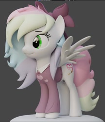 Size: 800x927 | Tagged: safe, artist:sgt.acey, derpibooru import, oc, oc only, oc:blazey sketch, pegasus, 3d, bow, clothes, gray coat, green eyes, hair bow, long hair, long tail, model, multicolored hair, small wings, solo, source filmmaker, sweater, tail, wings