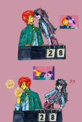 Size: 5217x7758 | Tagged: safe, artist:daazzlin, derpibooru import, screencap, sunburst, twilight sparkle, twilight sparkle (alicorn), alicorn, human, pony, unicorn, a trivial pursuit, equestria girls, equestria girls interpretation, equestria girls-ified, female, magic, male, scene interpretation, screencap reference, telekinesis, twilight snapple