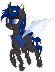 Size: 1373x1790 | Tagged: safe, artist:seafooddinner, derpibooru import, oc, oc only, oc:bluey, changeling, blue changeling, changeling oc, simple background, solo, transparent background