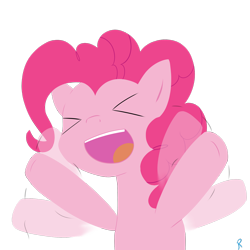 Size: 2000x2000 | Tagged: safe, artist:reinbou, derpibooru import, pinkie pie, earth pony, pony, ><, cute, eyes closed, happy, png, simple background, solo, transparent background, waving