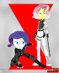 Size: 3600x4400 | Tagged: safe, artist:phantomshadow051, derpibooru import, rarity, vignette valencia, spider, equestria girls, black widow, crossover, duo, female, marvel, marvel cinematic universe, natasha romanoff, yelena belova