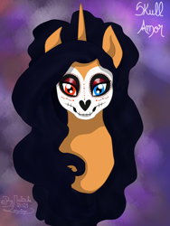 Size: 3000x4000 | Tagged: safe, artist:loopina, derpibooru import, oc, oc:skull amor, oc:skulla, unicorn, female, heterochromia, luz de la muerte, skull pony