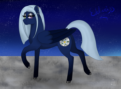 Size: 3553x2631 | Tagged: safe, artist:loopina, derpibooru import, oc, oc:edelweiss, pegasus, empire nightmare moon, female, heterochromia, lesbian, night