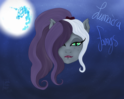 Size: 5000x4000 | Tagged: safe, artist:loopina, derpibooru import, oc, oc only, oc:lunaera fangs, bat pony, female, lipstick, mare in the moon, moon, solo