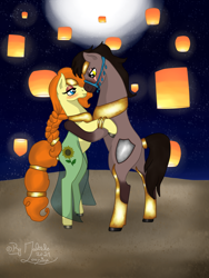 Size: 3000x4000 | Tagged: safe, artist:loopina, derpibooru import, oc, oc:artic love, oc:sunflower field, earth pony, arabian, couple, dancing, gift art, lantern, love, romantic