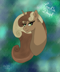 Size: 2417x2890 | Tagged: safe, derpibooru import, oc, oc:cookie dough, unicorn, bust, female, gift art