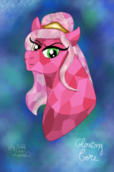 Size: 2510x3781 | Tagged: safe, artist:loopina, derpibooru import, oc, oc:glowing core, crystal pony, bust, female, gift art, heterochromia