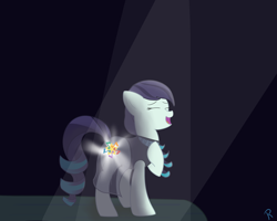 Size: 2500x2000 | Tagged: safe, artist:reinbou, derpibooru import, coloratura, earth pony, pony, the mane attraction, clothes, cutie mark, female, light, mare, open mouth, rara, scenery, simple background, singing, smiling, solo