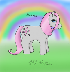 Size: 1082x1121 | Tagged: safe, artist:jobeevrai, derpibooru import, snuzzle, earth pony, g1, female, mare, rainbow, signature, solo