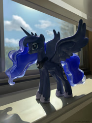 Size: 1280x1707 | Tagged: safe, artist:emeraldparrot, derpibooru import, princess luna, alicorn, pony, figurine, painterly, realistic, solo, still life, technically advanced, toy interpretation, window