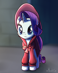 Size: 1747x2184 | Tagged: safe, artist:harukiicat, derpibooru import, rarity, pony, unicorn, sparkle's seven, clothes, concerned, cute, detective rarity, hat, raribetes, signature, simple background, solo