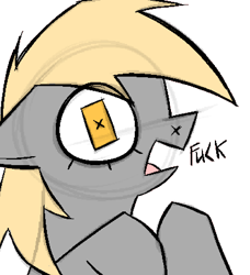 Size: 798x876 | Tagged: safe, artist:xxv4mp_g4z3rxx, derpibooru import, derpy hooves, pegasus, pony, blonde, blonde mane, bust, female, golden eyes, gray coat, looking at you, mare, open mouth, simple background, solo, transparent background, vulgar