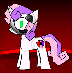 Size: 652x659 | Tagged: safe, artist:xxv4mp_g4z3rxx, derpibooru import, sweetie belle, pony, unicorn, female, filly, foal, football, green eyes, solo, sports, tail, two toned mane, two toned tail, white coat