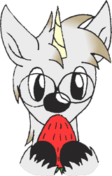 Size: 647x1011 | Tagged: safe, artist:emc-blingds, derpibooru import, oc, oc only, pony, unicorn, food, glasses, horn, simple background, solo, strawberry, transparent background, unicorn oc, unshorn fetlocks