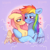 Size: 3000x3000 | Tagged: safe, artist:bloodymrr, derpibooru import, fluttershy, rainbow dash, pegasus, pony, blushing, bust, cloud, eye contact, female, flutterdash, heart, hug, lesbian, looking at each other, love, mare, portrait, relationship, shipping, smiling, smiling at each other, wings