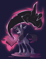 Size: 1280x1630 | Tagged: safe, artist:geatmos, derpibooru import, fhtng th§ ¿nsp§kbl, oleander, classical unicorn, demon, unicorn, them's fightin' herds, book, cloven hooves, community related, female, hand, leonine tail, rear view, simple background, unicornomicon, unshorn fetlocks